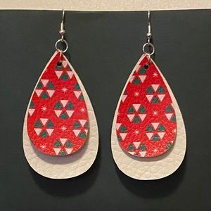 Handmade Faux Leather Earrings- Silver & Red
